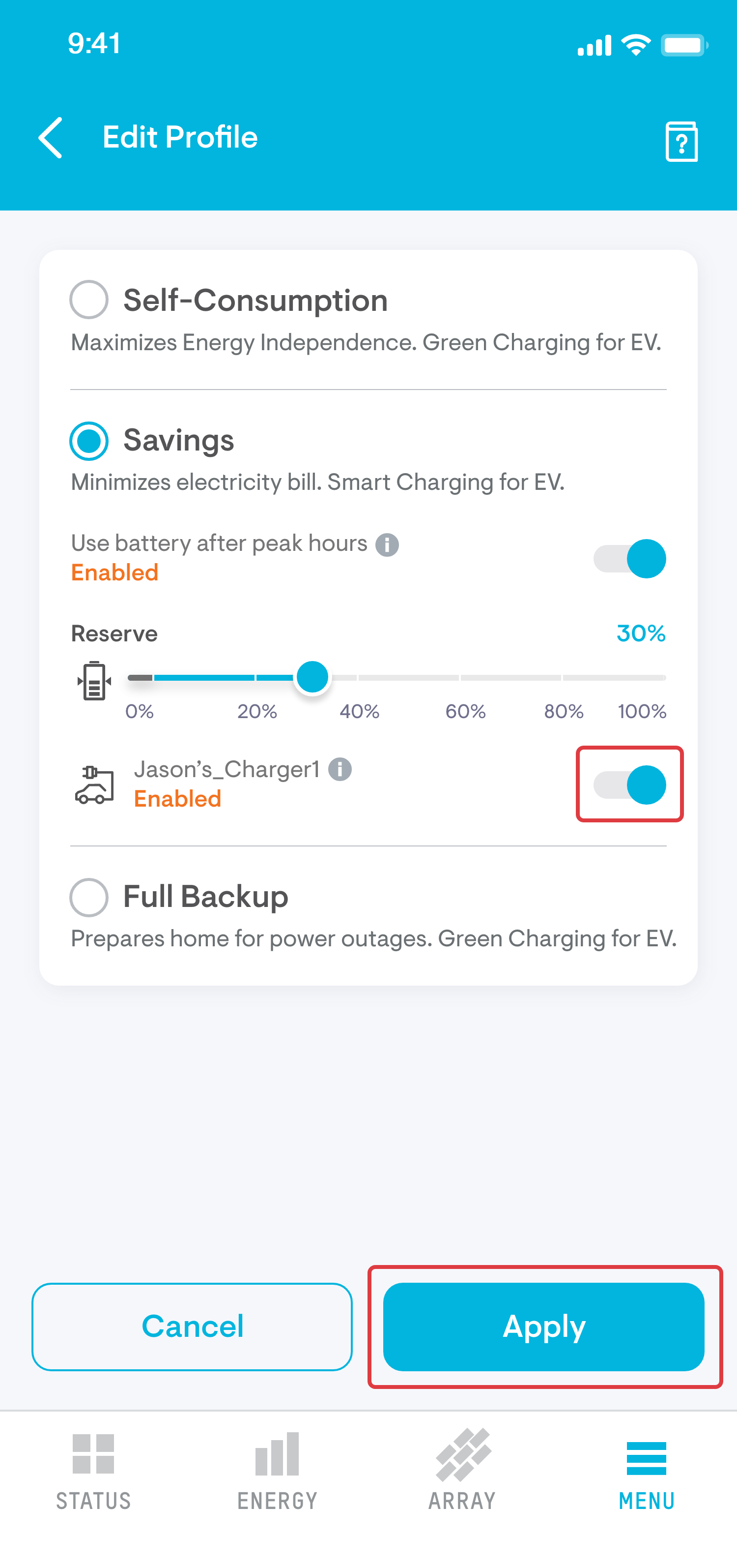 Savings view of the Enphase Energy App