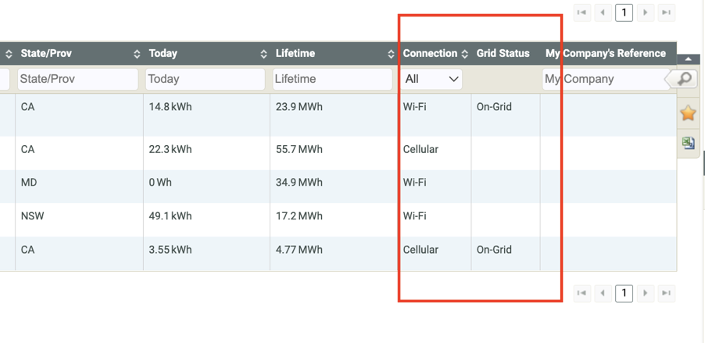 Screenshot of Enphase Installer Portal showing new Grid Status column