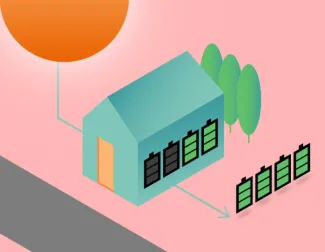 Illustration of sun charing home with solar batteries