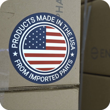 USA seal on Enphase box with text "Products made in the USA from imported parts"