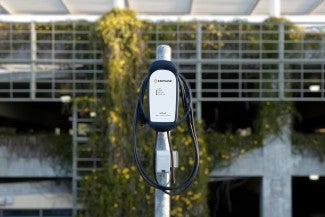Enphase EV charger in parking garage