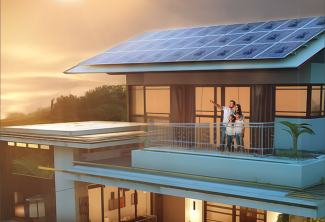 Modern home rooftop covered with solar panels and Enphase Microinverters
